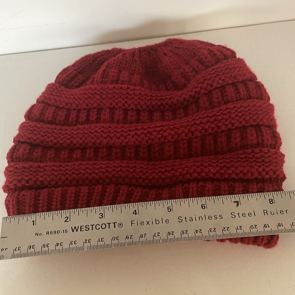 C.C. Exclusives Dark Red Maroon Color Knit Beanie with Ponytail Opening - Picture 8 of 11